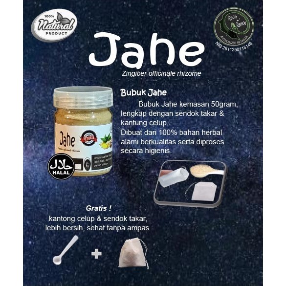 Herbal Bubuk Jahe Kemasan 50gram + Sendok Takar & Kantung Celup.