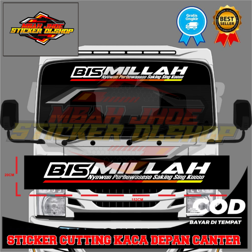 Stiker Kaca Depan Truck, Pick-up, Tulisan BISMILLAH New Design - Sticker BISMILLAH Cutting