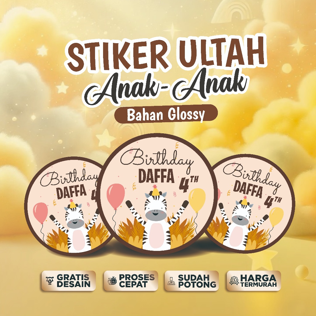 Stiker Ulang Tahun Anak Bulat Custom Murah Sudah Cutting