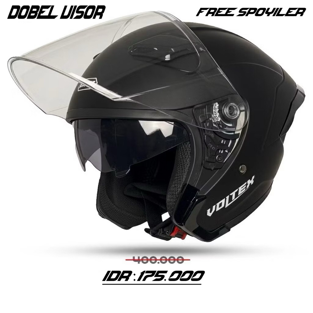 Helm Half Face MLA VOLTEX HITAM DOP Double Visor | Helm Premium Paket Ganteng Free Spoiler SNI BISA 