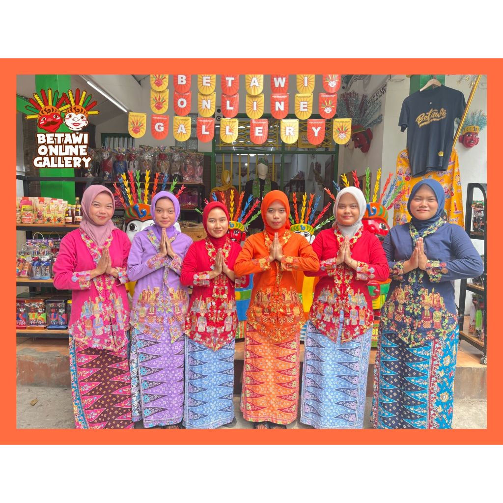 Paket Kebaya Bordir Betawi / Kebaya Bordir Motif Ondel / Kebaya Bordir  ( Kerudung + Kebaya + Rok )