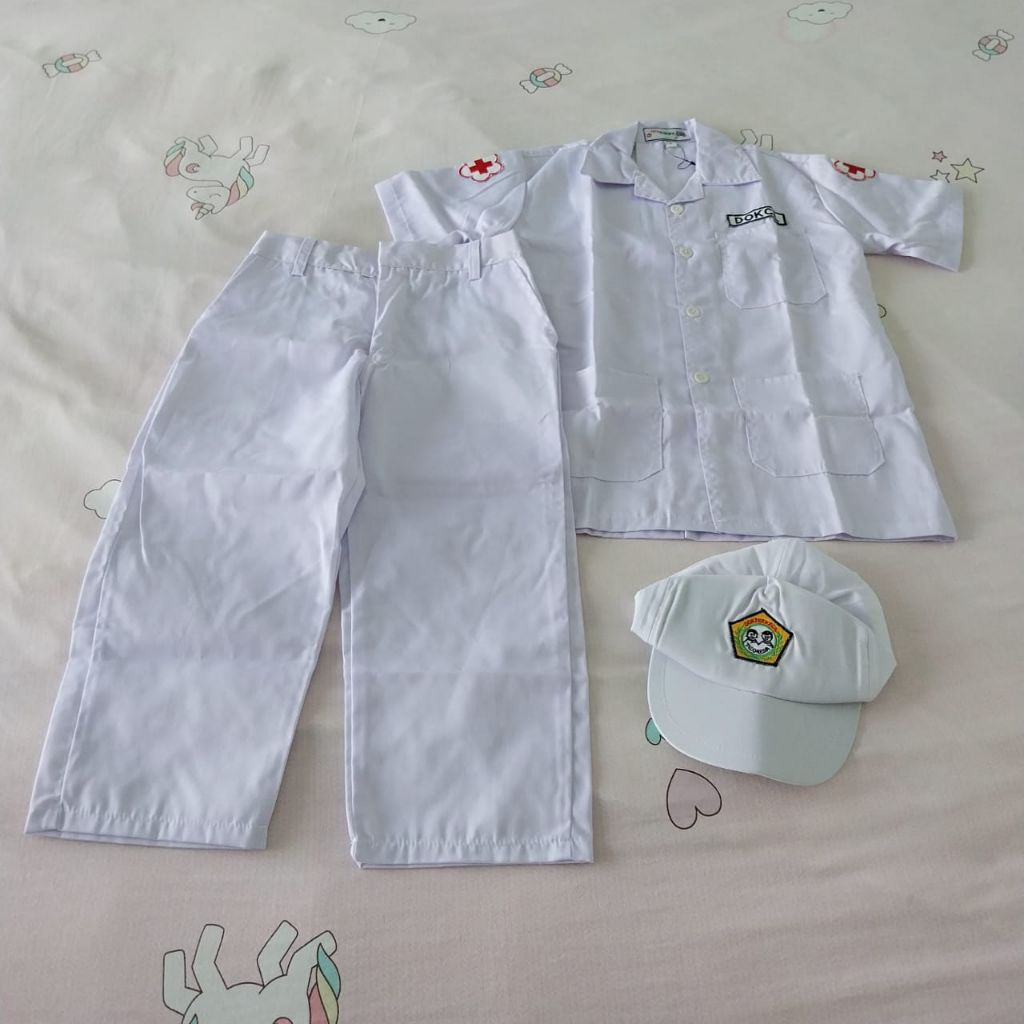 Baju Karnaval Setelan Profesi Dokter anak cewe / cowo lengan pendek umur 4-5 tahun