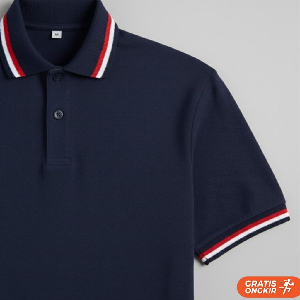 GoodStylee Kaos Polo Pria Navy Kerah Kombinasi List Hitam Putih Premium Cotton Pique / Baju Polo Shi