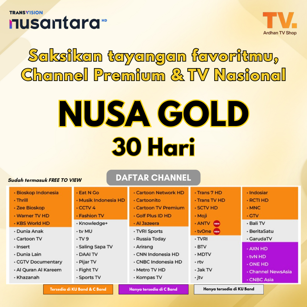 Transvision Nusantara HD / Tanaka Paket Gold 1 Bulan - Paket nonton Channel TV Nasional Berbayar