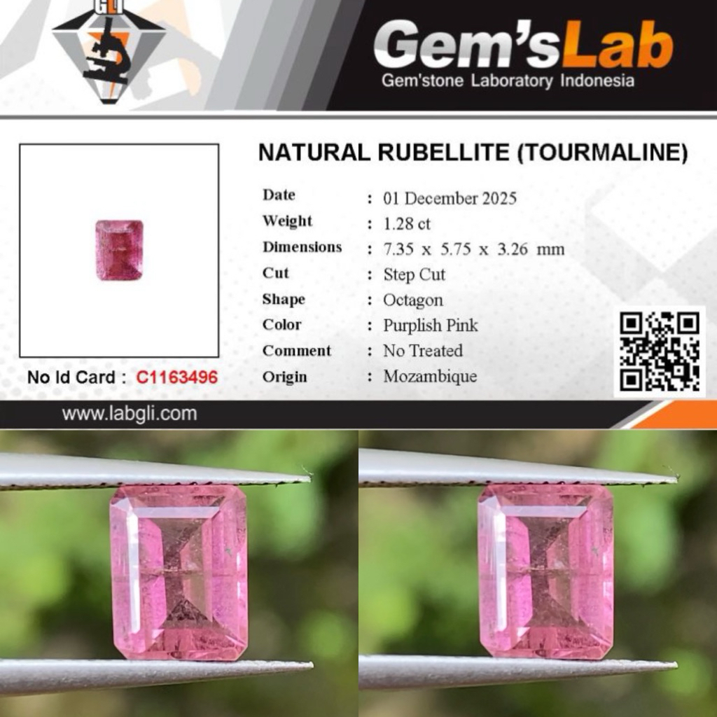 1,28 cts Natural Rubellite Tourmaline origin Mozambique No Treatment Memo GLI
