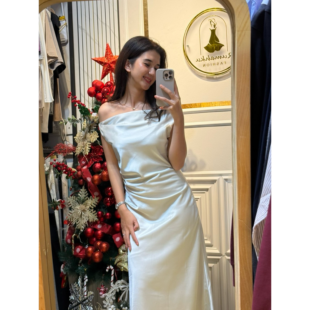 Dress satin premium import Long dress sabrina Dress satin panjang