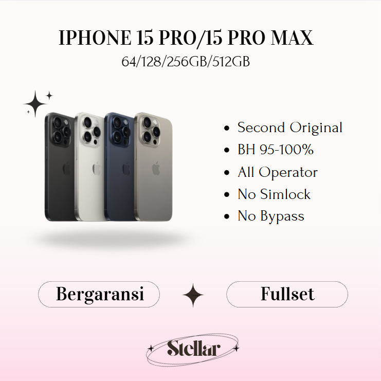 HP Apple iPhone 15 PRO/15 PRO MAX 64/128/256GB/512GB Fullset Second 100% Original