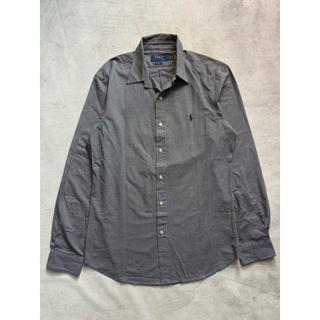 Kemeja oxford Polo Ralph Lauren stripe grey with barcode