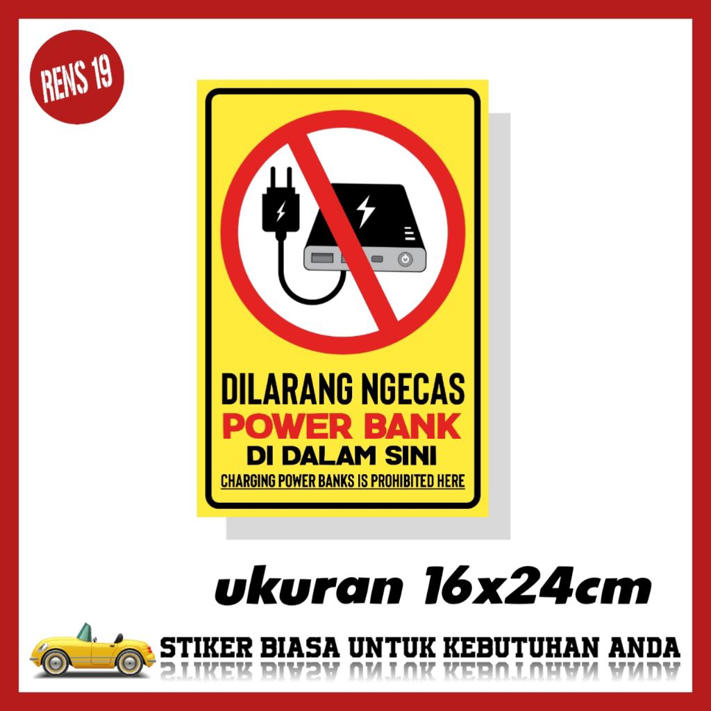 Stiker dilarang ngecas power bank di angkutan umum hotel mall sticker rambu