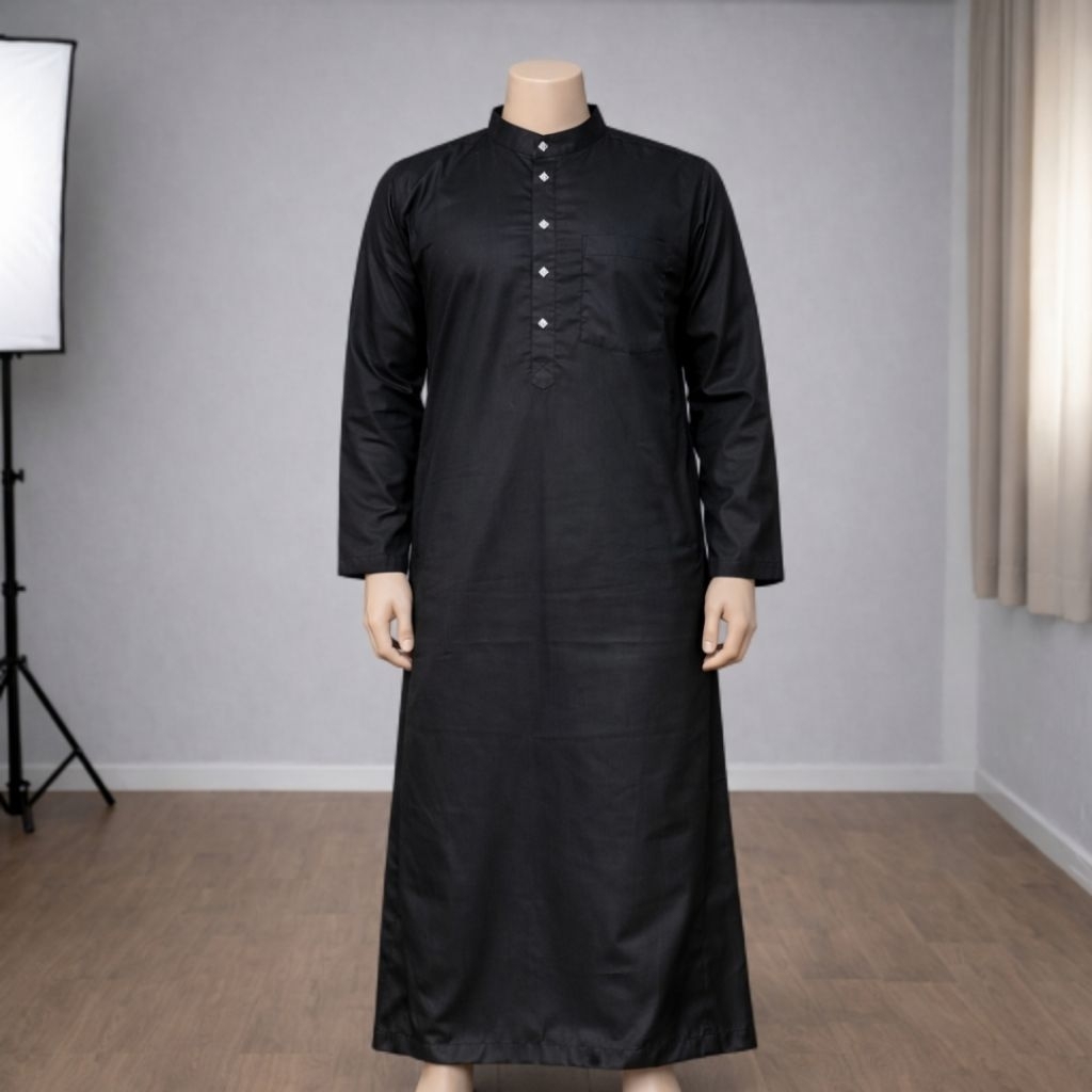 Jubah Pria Gamis Thobe Dewasa Arab Saudi Ameer Classic bahan katun madina motif polos