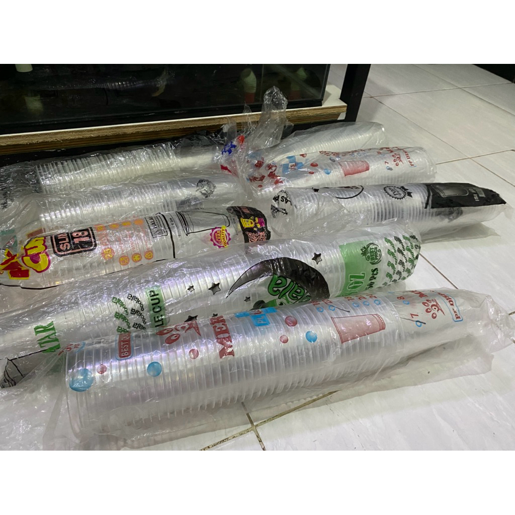 JUAL RUGI CUP GELAS PLASTIK 16-28-22 oz 350 pcs