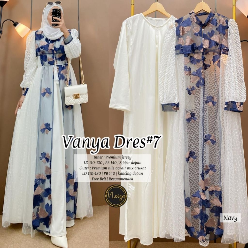 VN *NEW* Vanya Dres #7 l atasan baju muslim gamis putih gamis lebaran gamis modern wanita