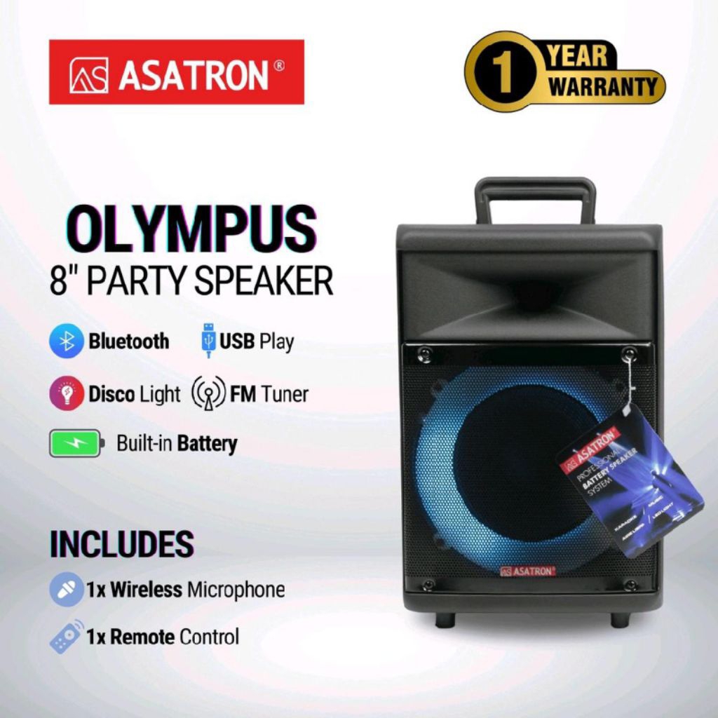 Speaker Aktif Bleutooth Portable Asatron Olympus Asatron 8 inch free mic wireless