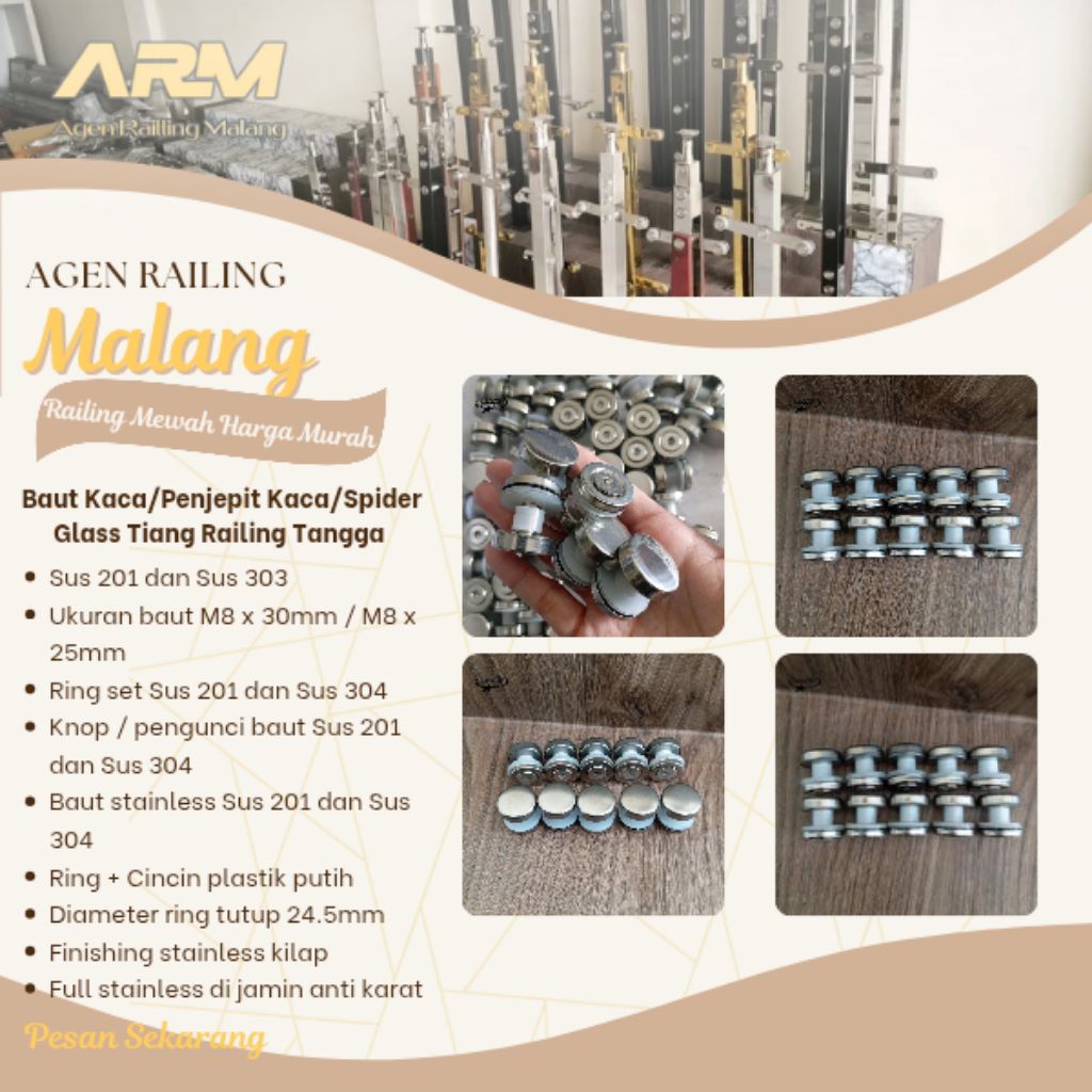 Baut Kaca/penjepit kaca/spider glass tiang railing tangga/aksesoris railing tangga murah