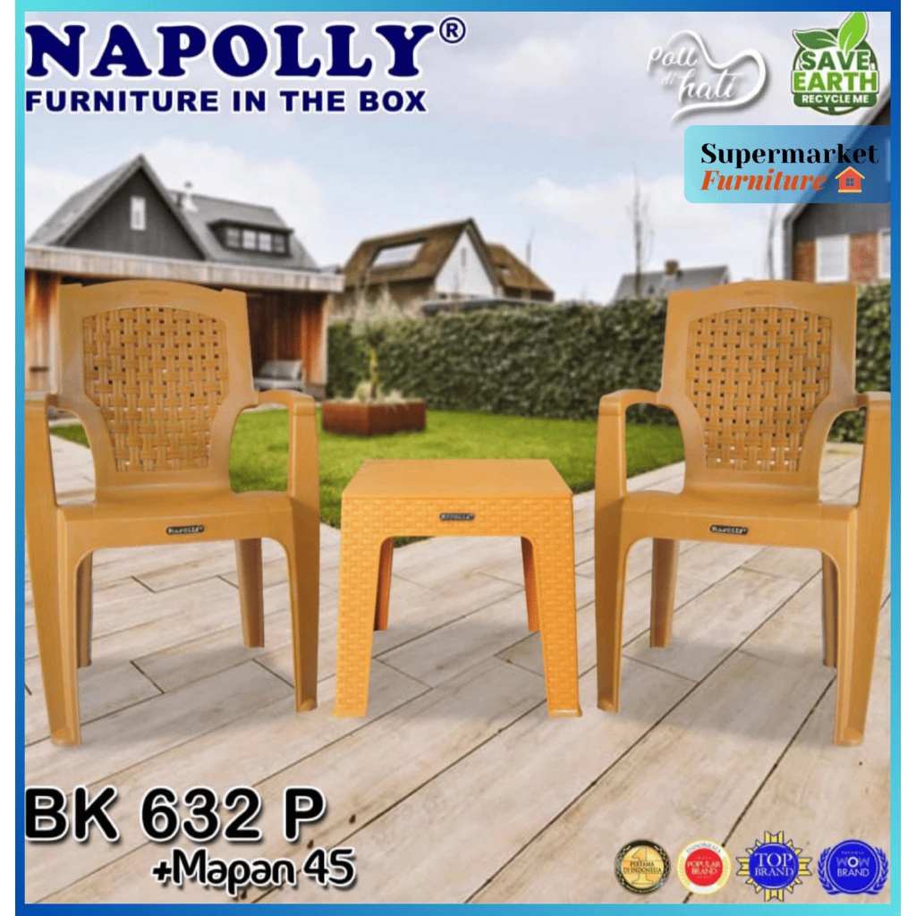 Kursi Plastik Pangeran Napolly BK 632 P SET 2KURSI + 1 MEJA / Kursi Senderan Plastik Tangan Anyaman 