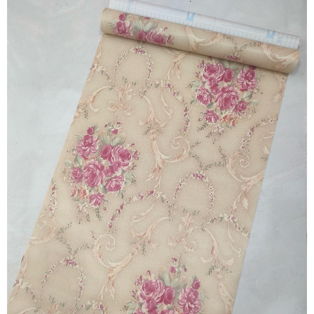 BUNGA SHABBY KREM Wallpaper sticker dinding Cream  ukuran 45 cm x 8 meter merek orange GH028