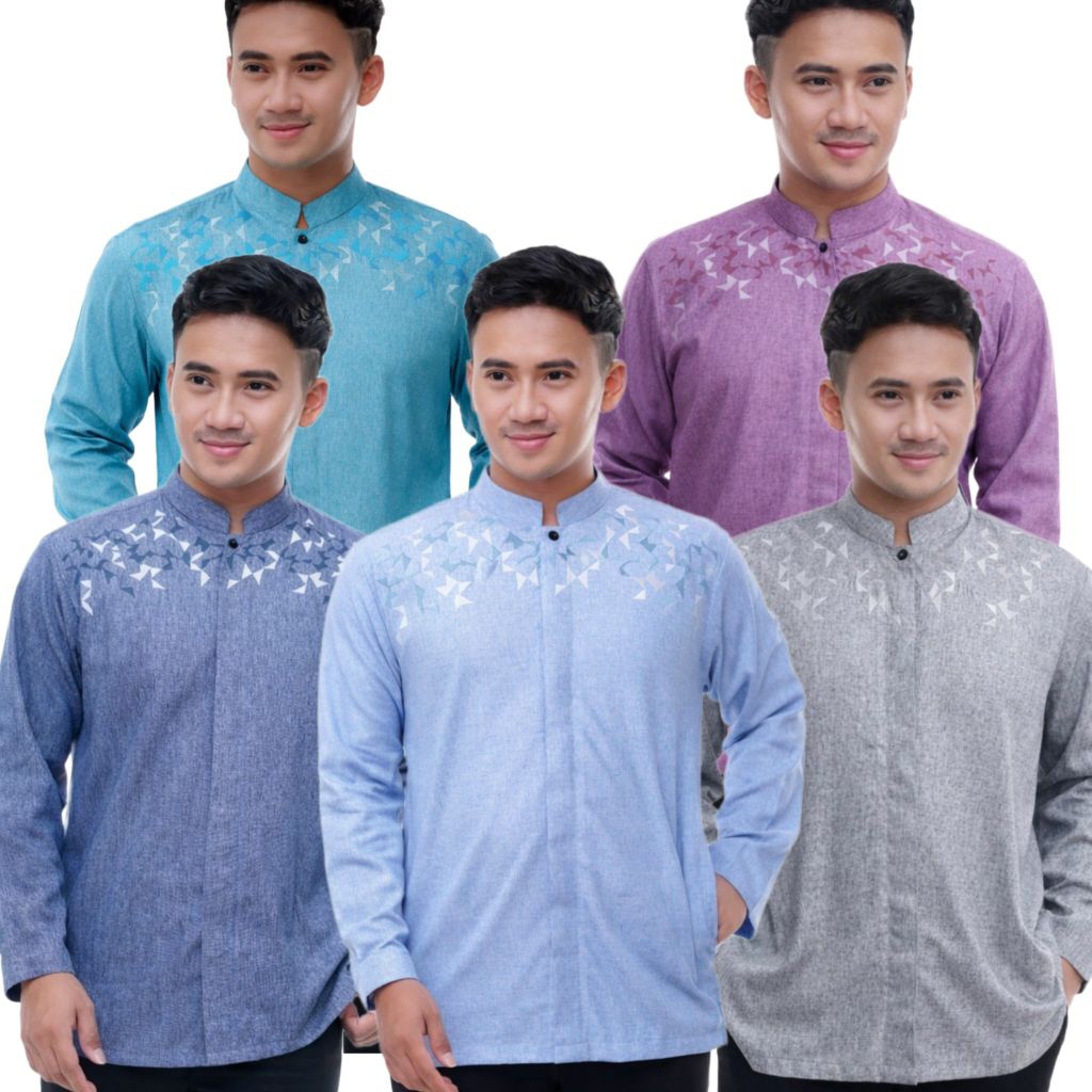 Koko Pria Dewasa Motif Bordir Segitiga Lengan Panjang Bahan Katun Madinah Premium