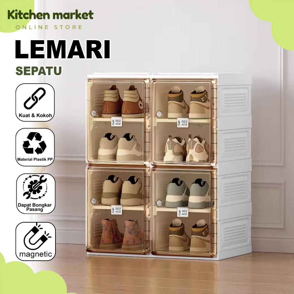 (KM)Lemari Sepatu Susun  Rak Sepatu Lipat Rak  Plastik Transparan  Rak Sepatu Tertutup  8 Box