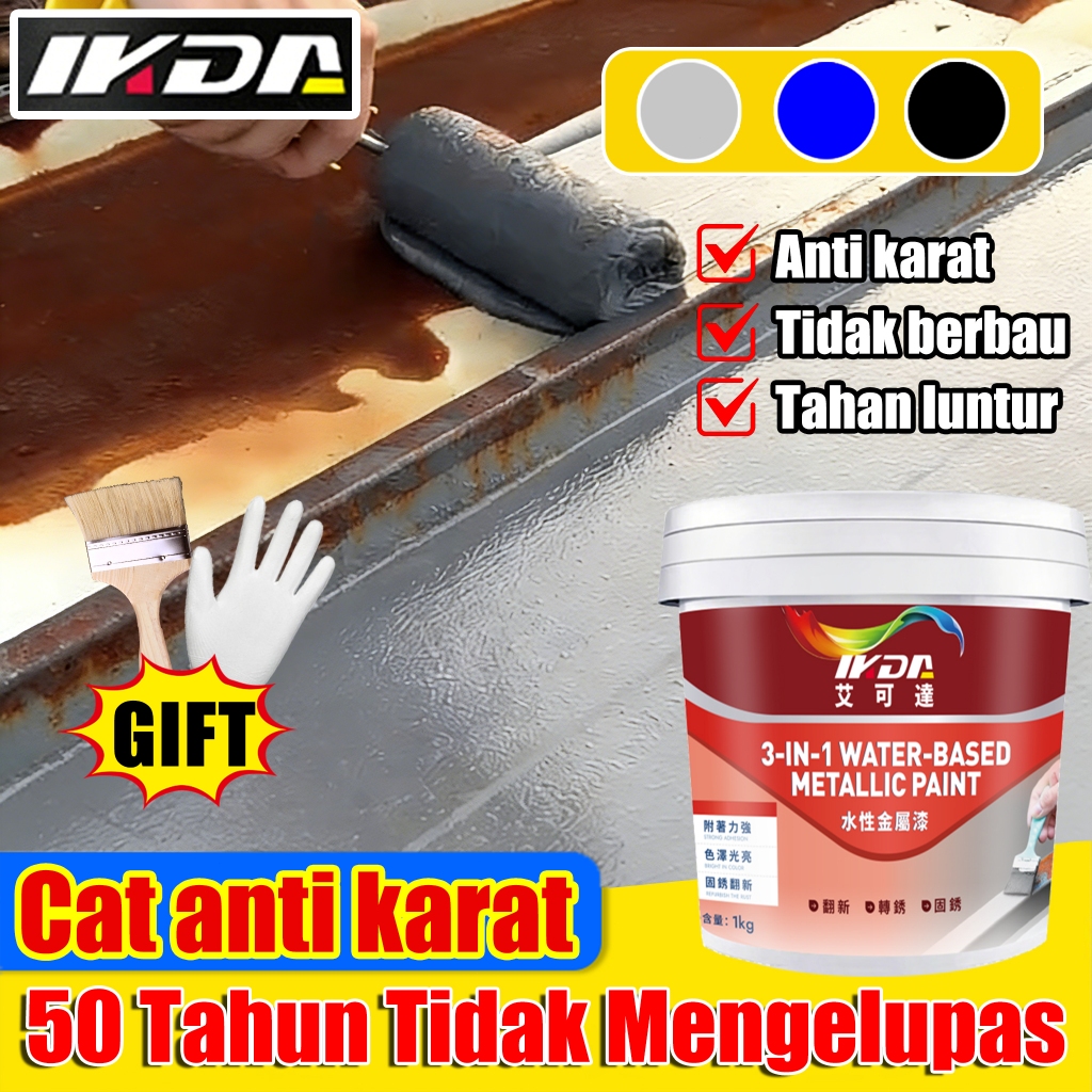[Tahan karat 100 tahun]Cat Anti Karat 1000g Anti-Rust Cepat Menghilangkan Karat Abu-abu/Biru/Hitam S