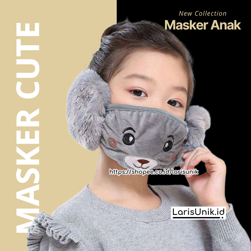 Masker Anak Lucu Karakter Penutup Mulut Telinga Penghangat Makser Maskee Anti Debu Anak 3D Kain Halu