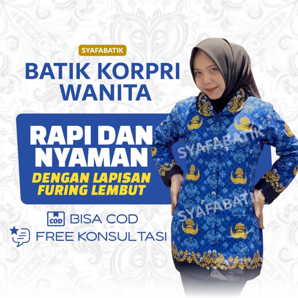 Baju KORPRI Wanita Katun C40s Premium Adem Jahitan Rapi Seragam ASN PNS PPPK Lapis Furing SYAFASTORE