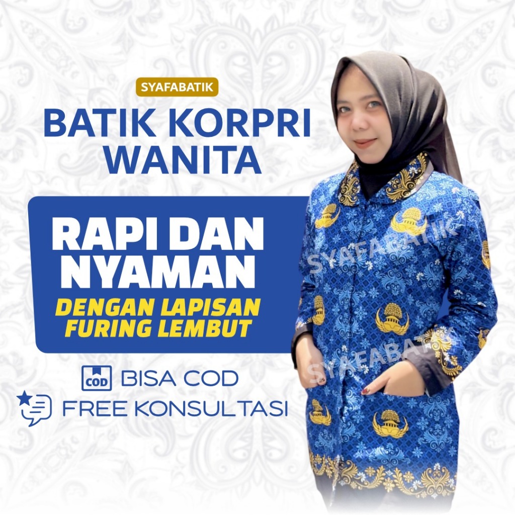 Baju KORPRI Wanita Katun C40s Premium Adem Jahitan Rapi Seragam ASN PNS PPPK Lapis Furing SyafaBatik