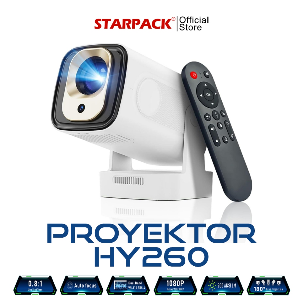 STARPACK HY260 Smart Proyektor Android 11.0 UHD 1080P WiFi6.0 + HDMI IN