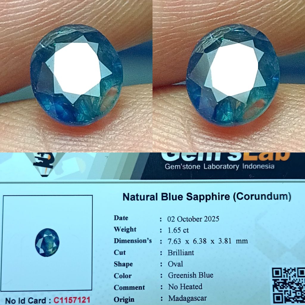 NATURAL BLUE SAPPHIRE NO HEATED MADAGASCAR GREENISH BLUE SAFIR GLI LAB MEMO