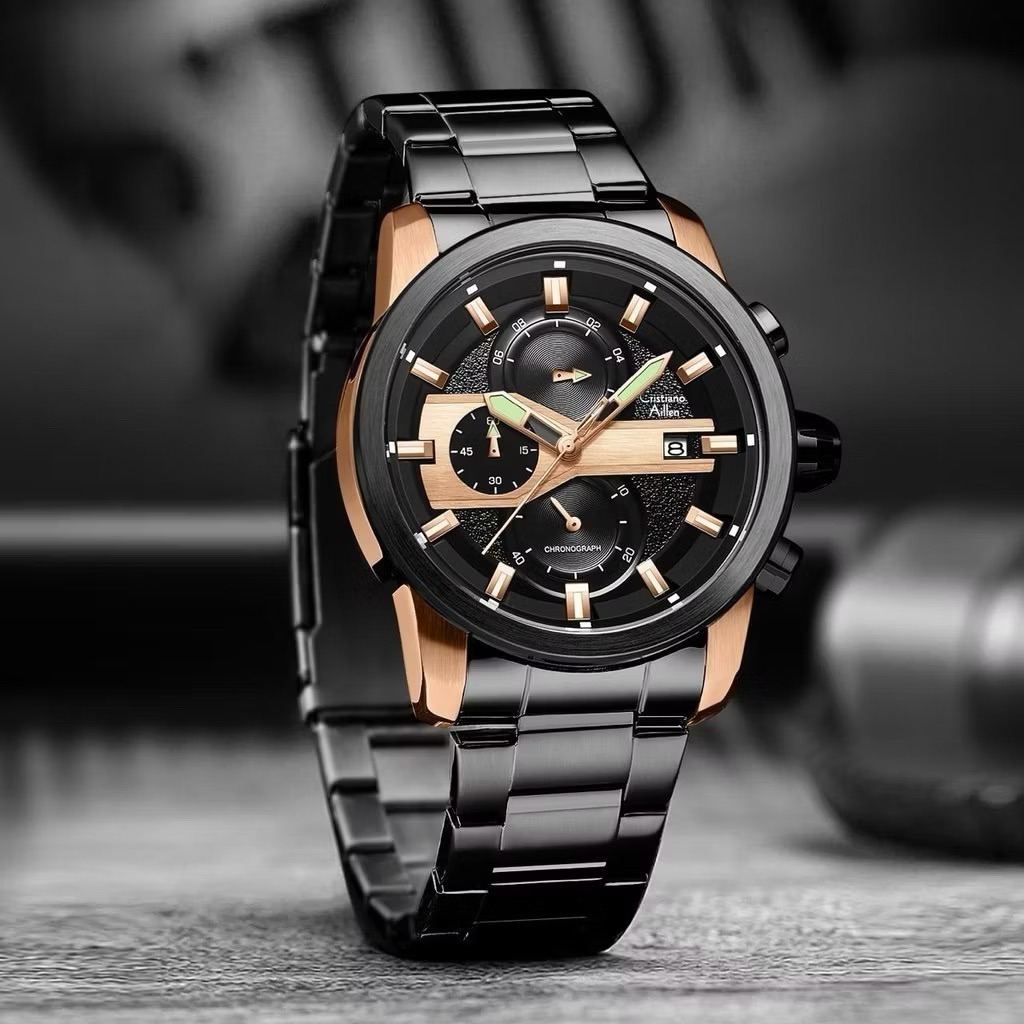 Preloved Cristiano Aillen Jam Tangan Analog 8889 Rantai Stainless Steel Water Resistant 3 ATM