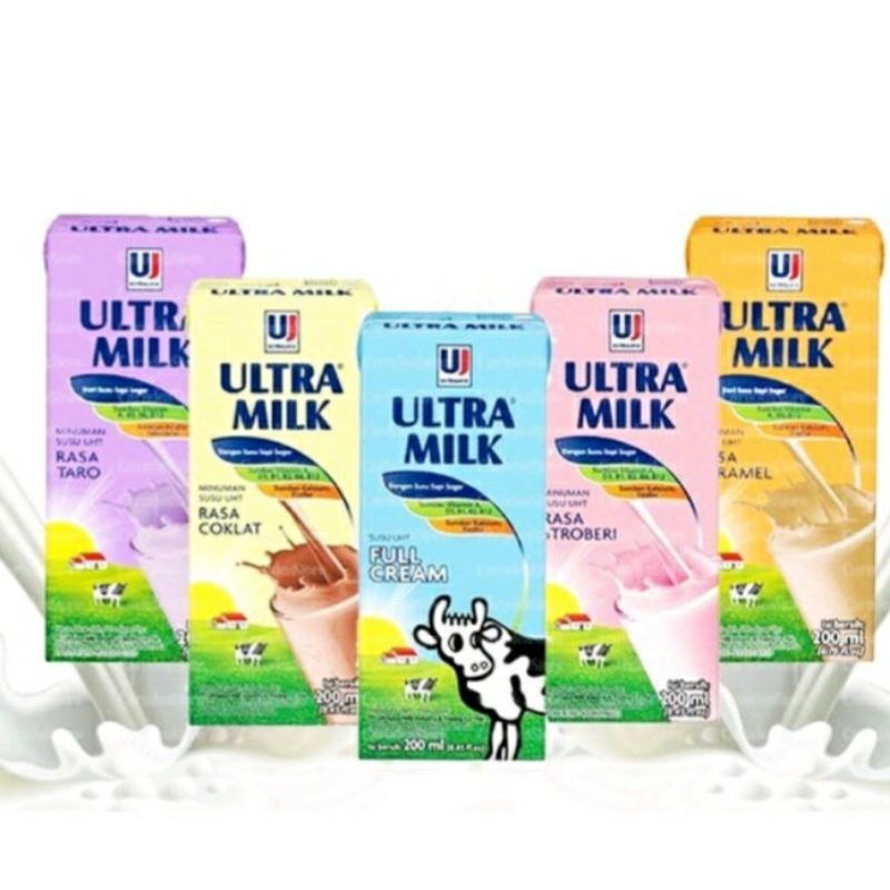 ULTRA MILK 200ML SUSU UHT ALL VARIAN FULL CREAM LOW FAT COKLAT BLUEBERRY CARAMEL MOCCA STRAWBERRY