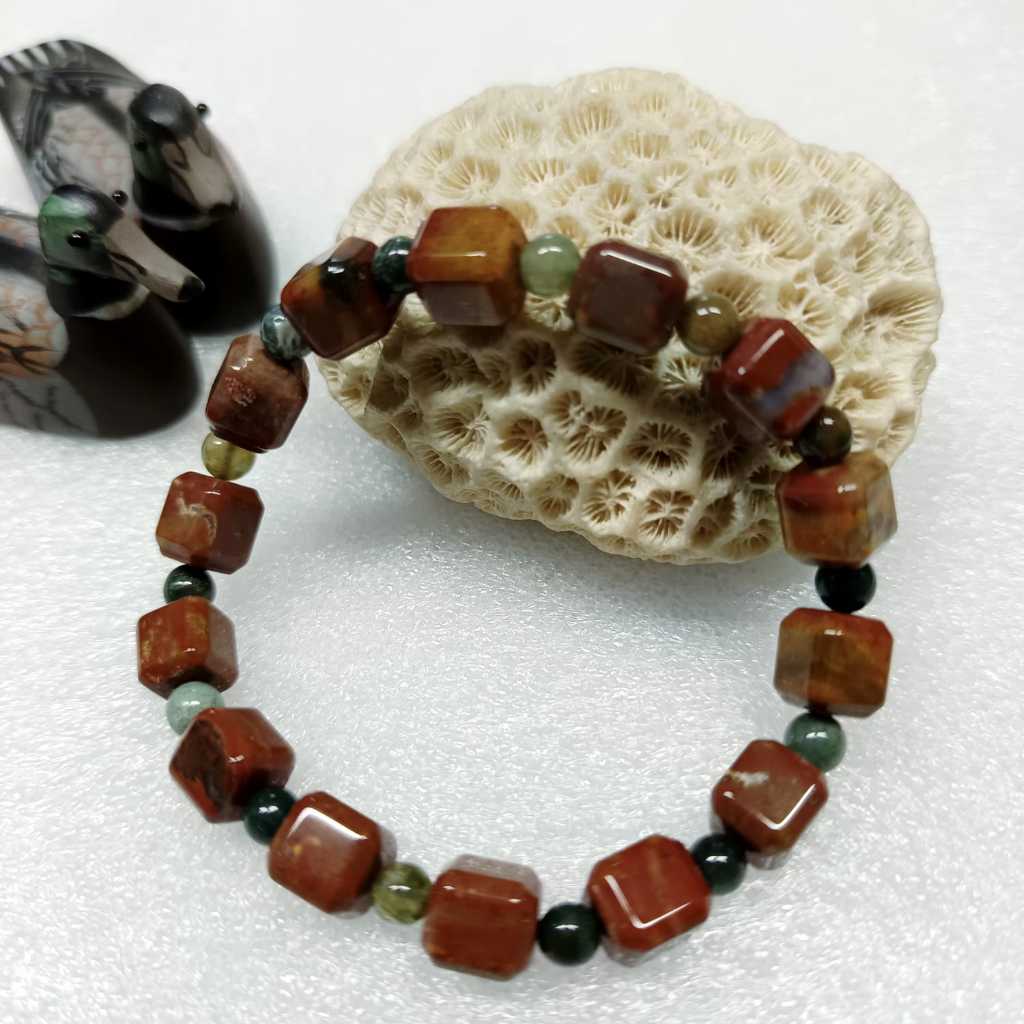 Gelang batu alam red jasper merah mix agate akik 8 mm natural bracelet gemstone crystal perhiasan ak