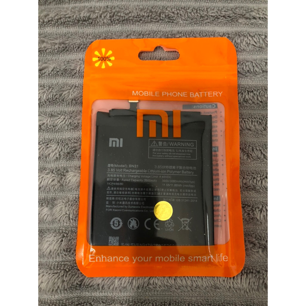 Baterai Xiaomi redmi mi a1/ redmi Note 5A/ redmi Note 5A Prime/ Resmi Y1/ redmi Y1 Lite  BN31 Origin