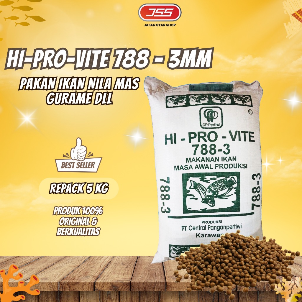Pakan Ikan 788 Ukuran 3 Mili Pakan Ikan Nila Mas Lele Gurame dikemas 5 Kg