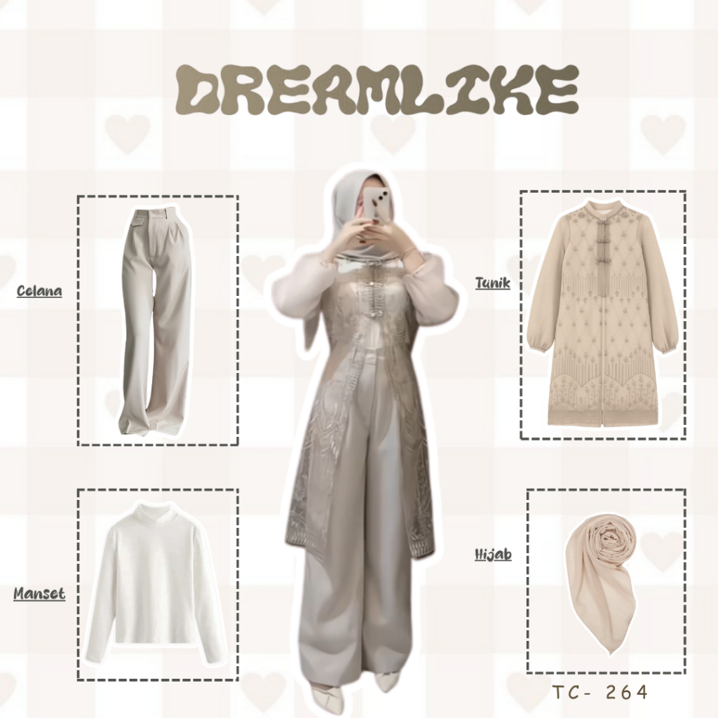Outfit Kondangan Wanita Modern (Outer Brokat, Inner Putih, Celana Jennie, Jilbab Bella) Lebaran  TC-