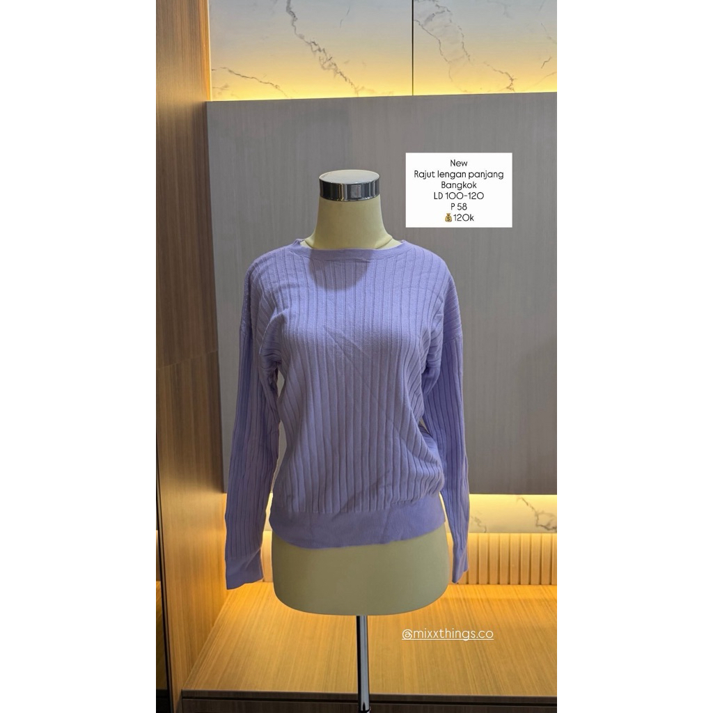 New Kaos Rajut Lengan Panjang Ungu wanita