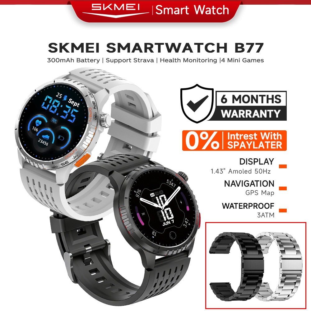 SKMEI Smartwatch B77/DM56/B55S  Layar AMOLED Super Jernih Jam Tangan Pintar Dengan Stainless Steel S