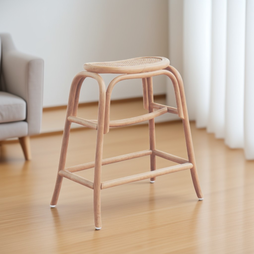 Kursi Bangku Tinggi ( L )/kursi Bangku Tinggi Ayam Rotan Webbing- natural// Bar Stool
