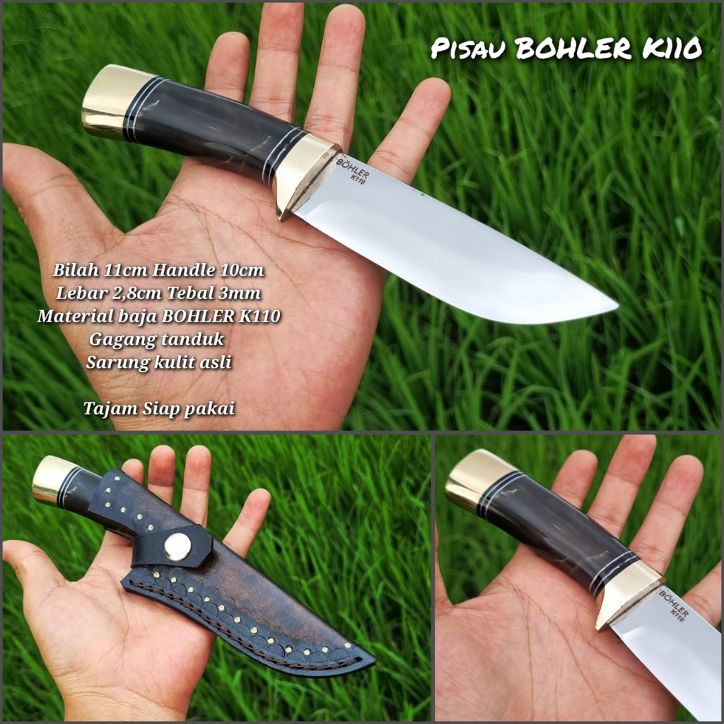 Pisau dapur baja bohler k110 terbaik sarung kulit sapi asli