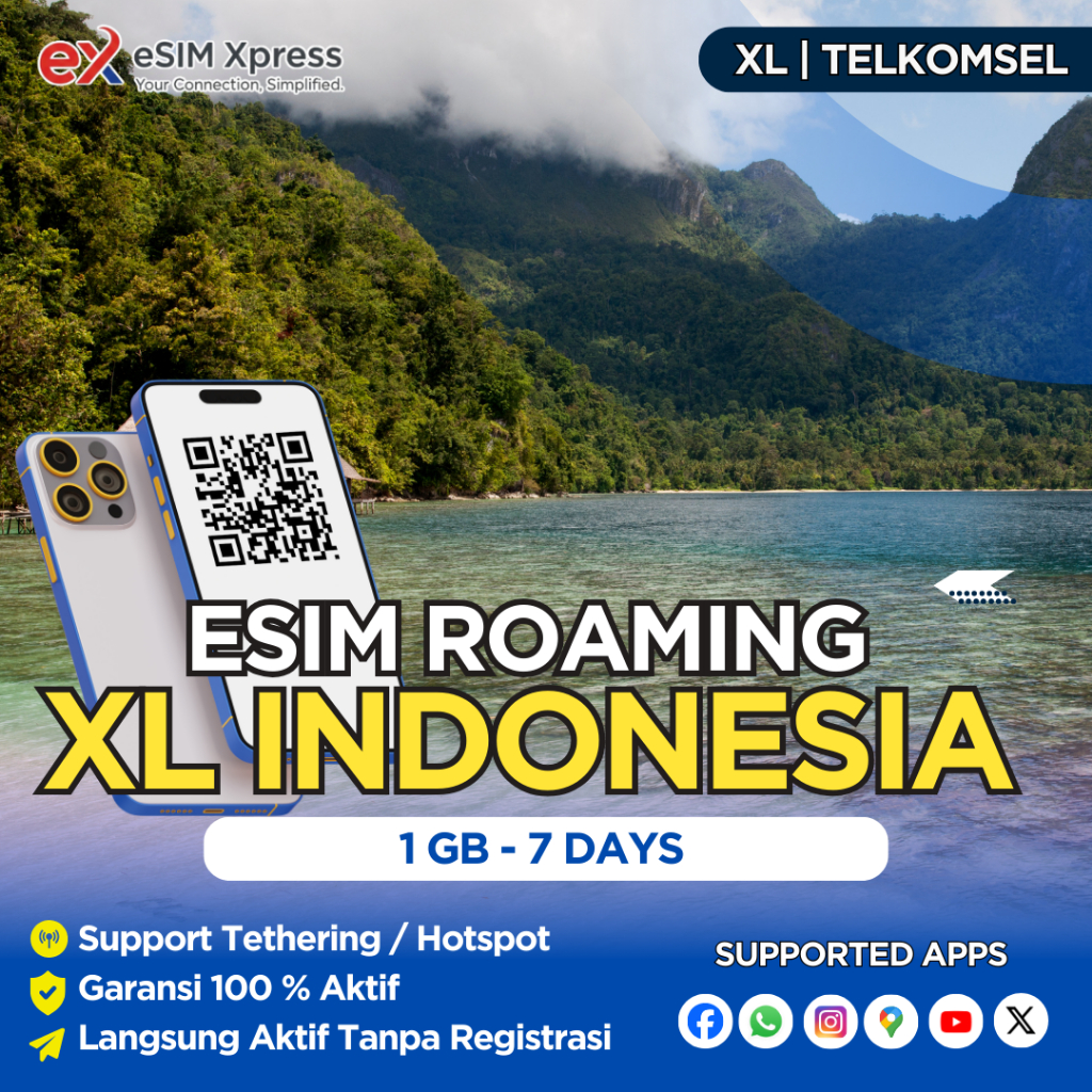 eSIM Roaming XL Indonesia 1 GB Data | 7 Hari | eSIM Roaming Dual Jaringan