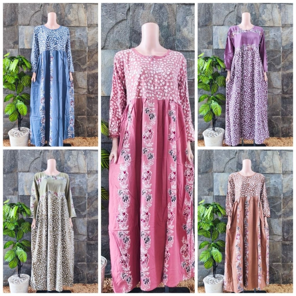 Ld 104-112 Longdress Lengan Panjang Busui Friendly Batik Huza Ori Daster Pekalongan Rayon Premium Ke