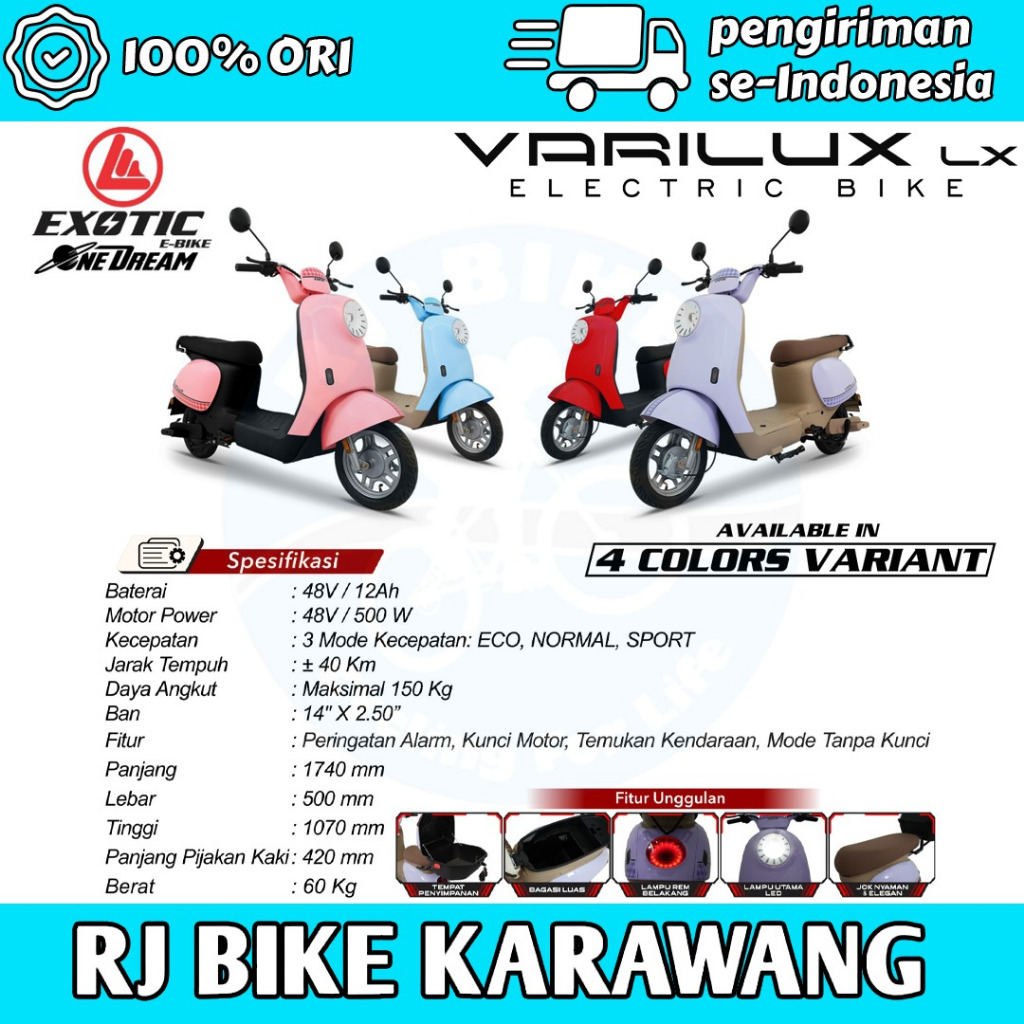 Sepeda Listrik Exotic E-Bike Varilux LX 48V 12AH Dinamo 500 Watt