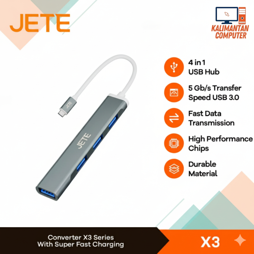 USB Hub Type C TO USB 4 in 1 JETE X3 Converter TYPE C TO USB