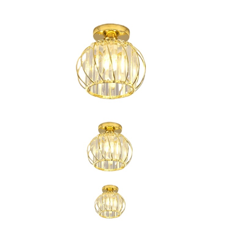 Lampu kristal plafon rumah Lampu ceiling kristal modern crystal round ceiling lamp untuk Tangga / ru