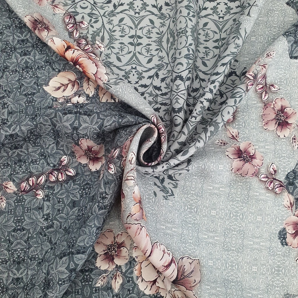 Kain Viscose Motif Shabby Chic Dusty Blue (Pronto Moda)