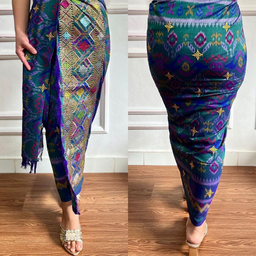 (RK) New endek tumpal datar tabur emas free slendang