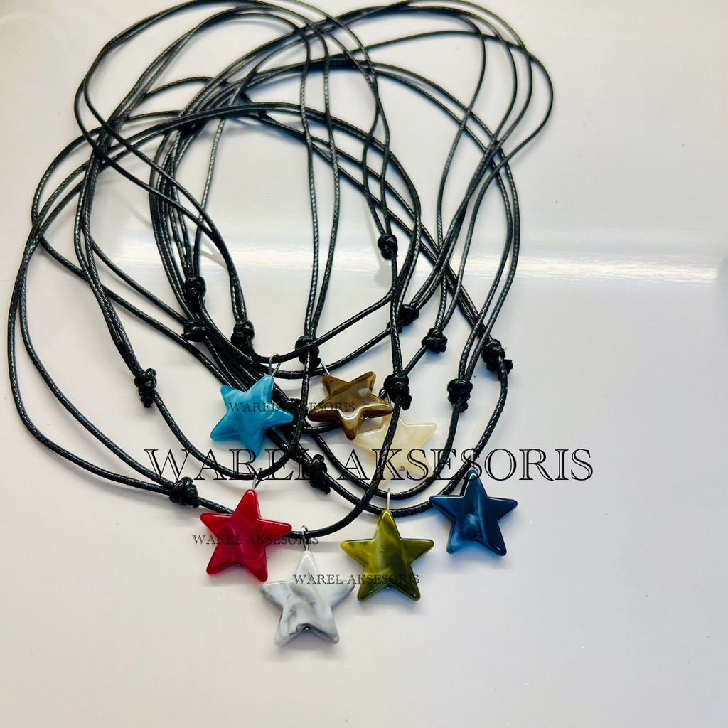WAREL Aksesoris Kalung Tali Bintang Merah Warna dengan Tali Korea Hitam untuk Gadget Anda - Produk T