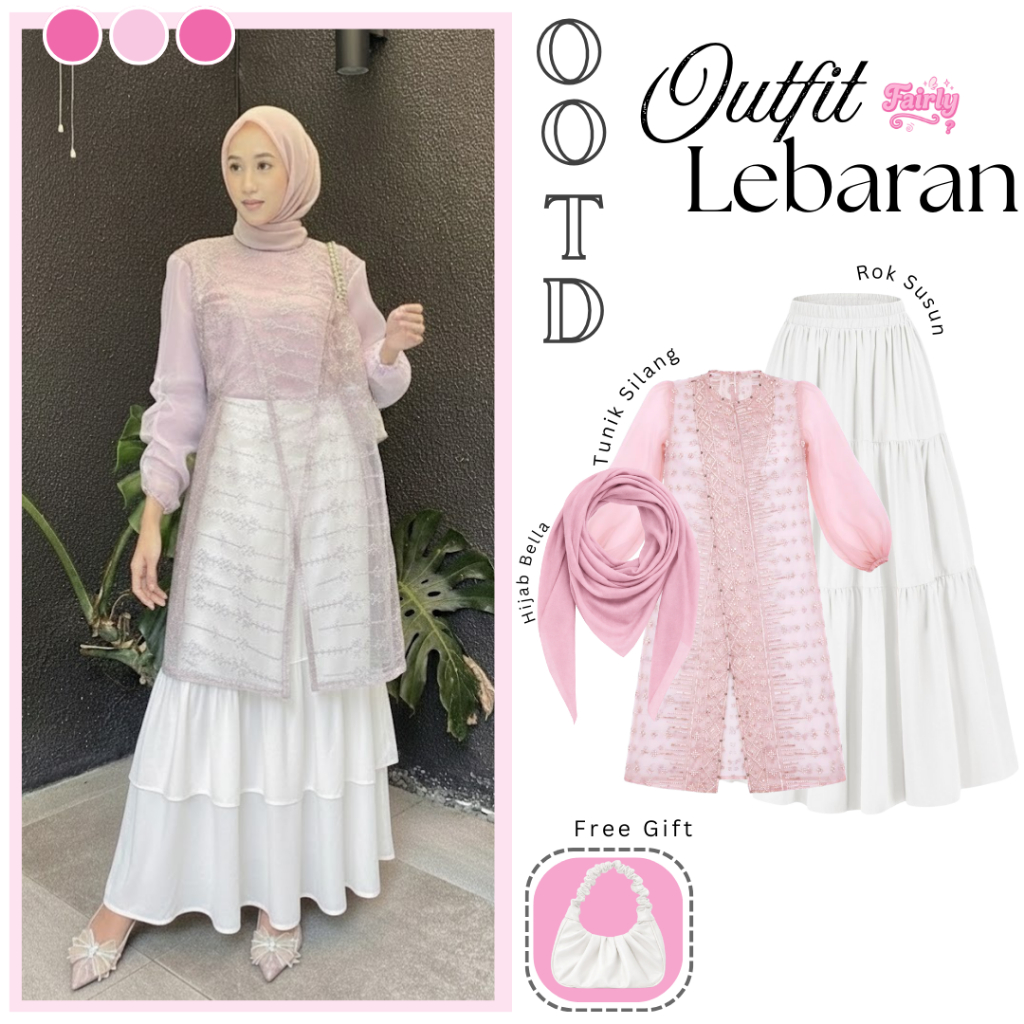 Lini Setelan OOTD Wanita Remaja ( Bella Square + Tunik + Rok ) Setelan Lebaran Remaja - FS57
