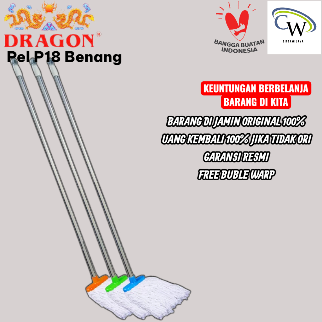 Pel Lantai SUMBU 18 Dengan Gagang Besi DRAGON / Mop Pel Lantai Kain SUMBU 18 Dragon