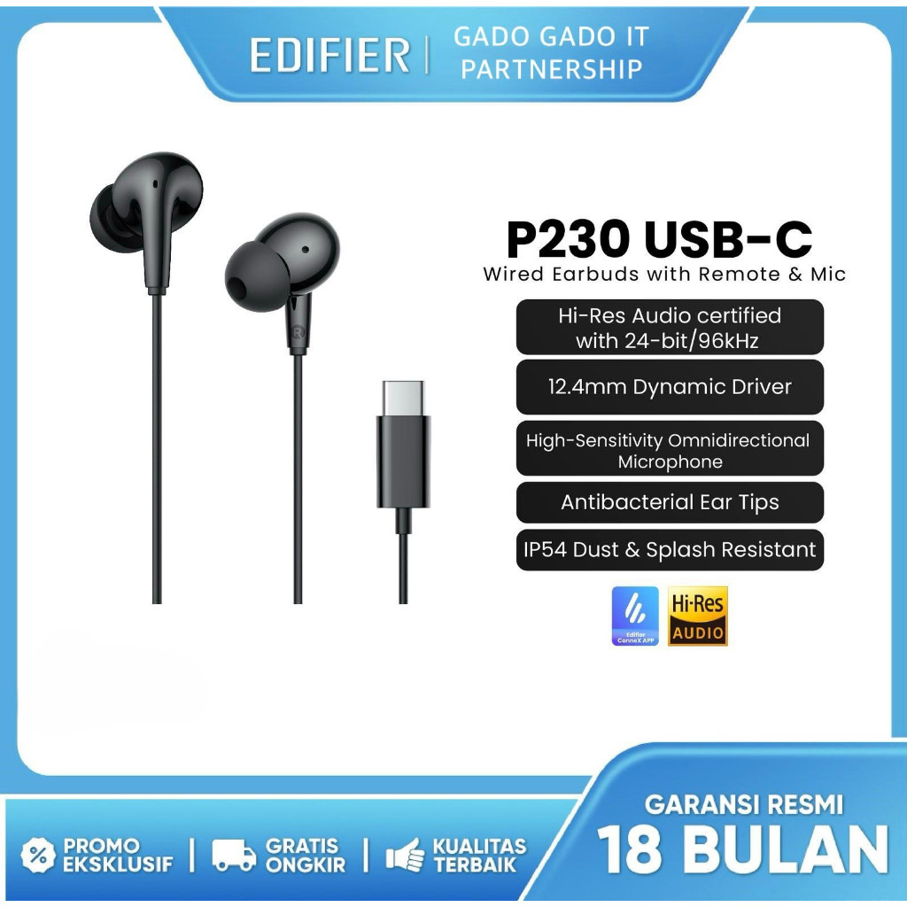 Headset EDIFIER P230 Type-C Earphone Wired Control With Microphone