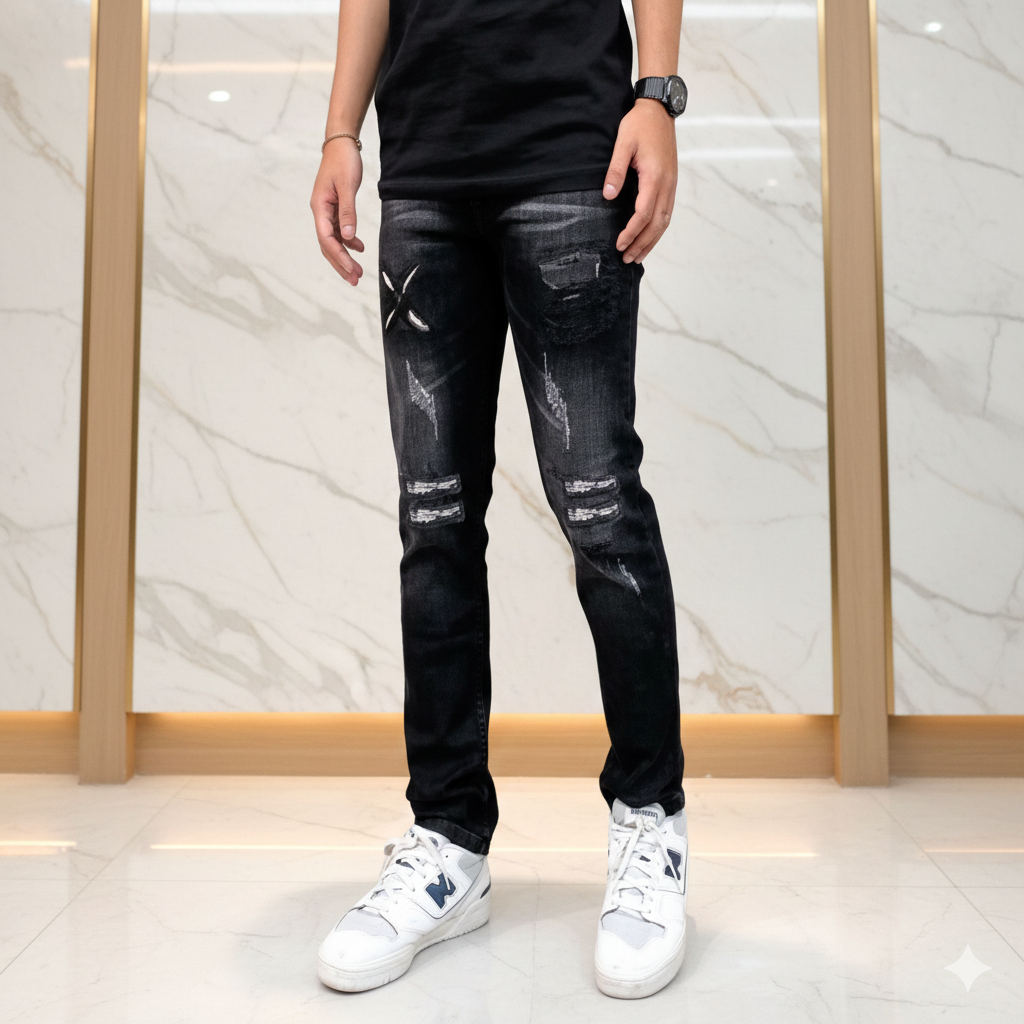 Celana Jeans Ripped Scratch Wolf Blackwash Slimfit